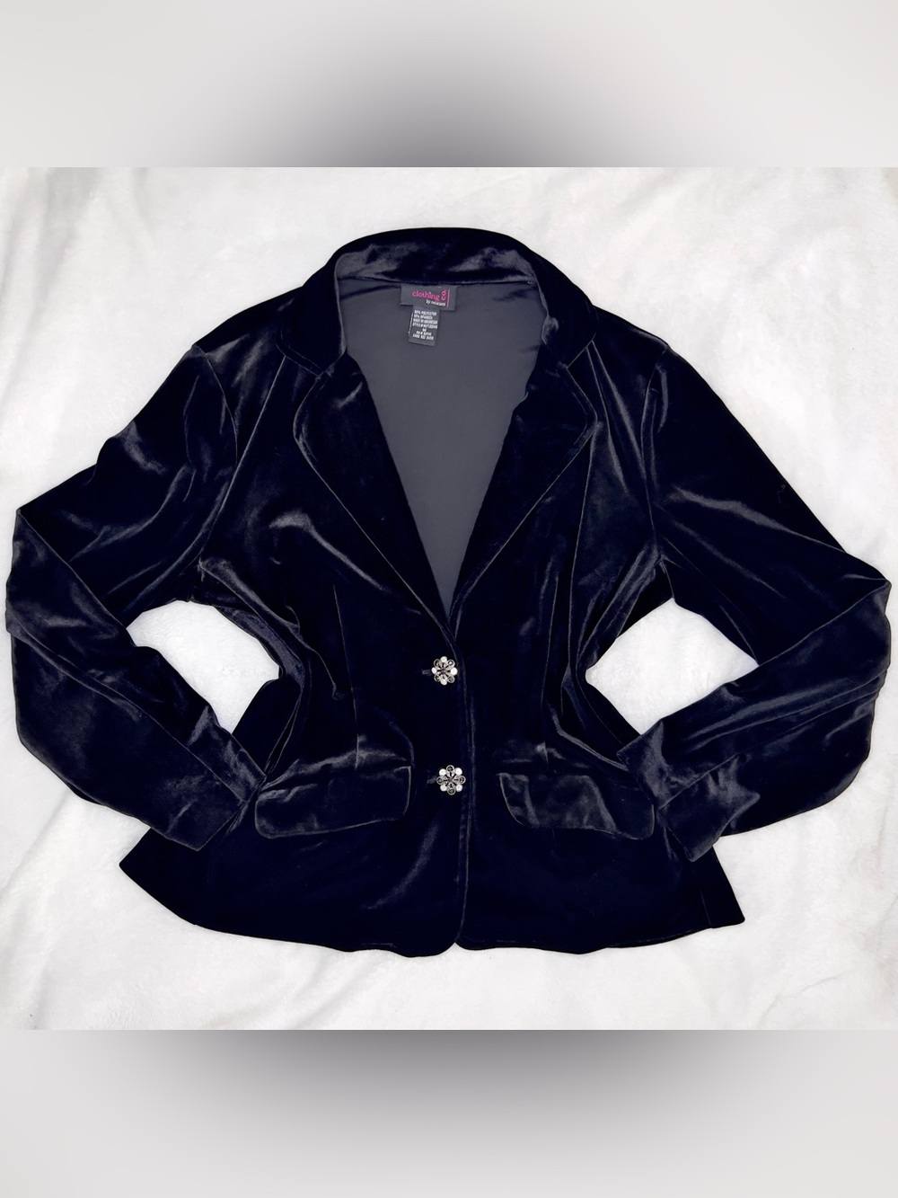Vintage Y2K Whimsigoth Notations Black Velvet Blazer w/ Rhinestone Buttons